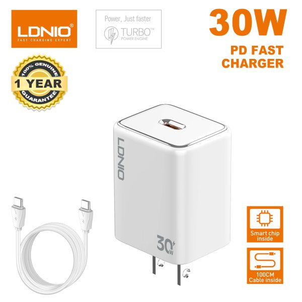 LDNIO A1508C Phone Charger Type C 30W PD Charger Travel Power Adapters For iPhone 1 USB Ports Chargers