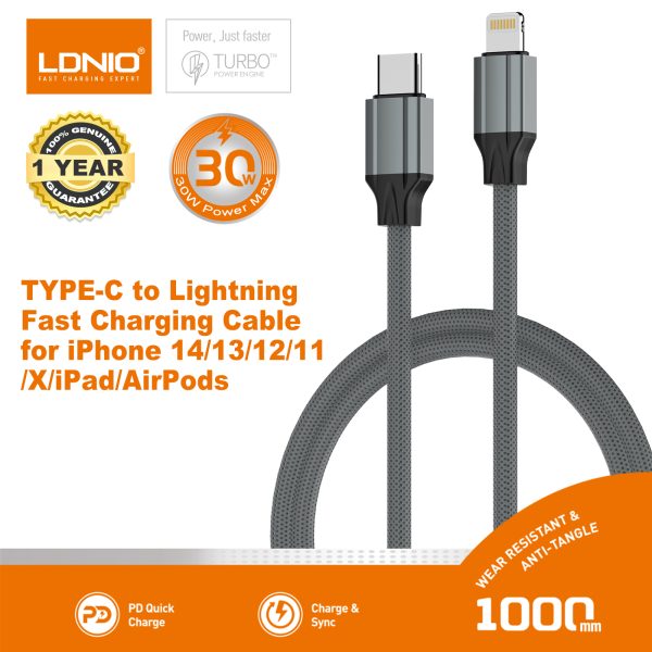 LDNIO LC441i 30W Type-C For lightning Cable Support PD And QC Fast Charging 1M