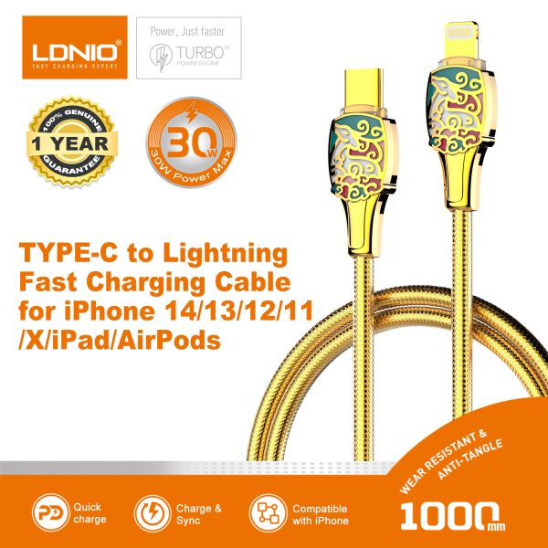 Ldnio LC881I Golden Pd30W Type-C Cable Support Pd30W Fast Charging Data Cable