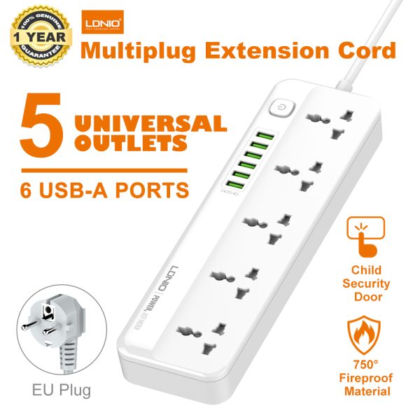 LDNIO SC5614 Power Strip 5 AC Outlets and 6 USB Charging Ports (EU 2 Pin)