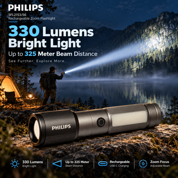 Philips SFL 2153 Rechargeable Zoom Flashlight with SideLight