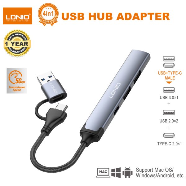 Ldnio DS-64C 4-in-1 USB/Type-C Hub Adapter