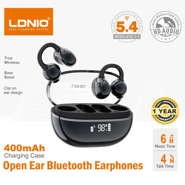 LDNIO T08 ওপেন-ইয়ার ওয়্যারলেস ক্লিপ-অন ইয়ারবাডস – ব্ল্যাক