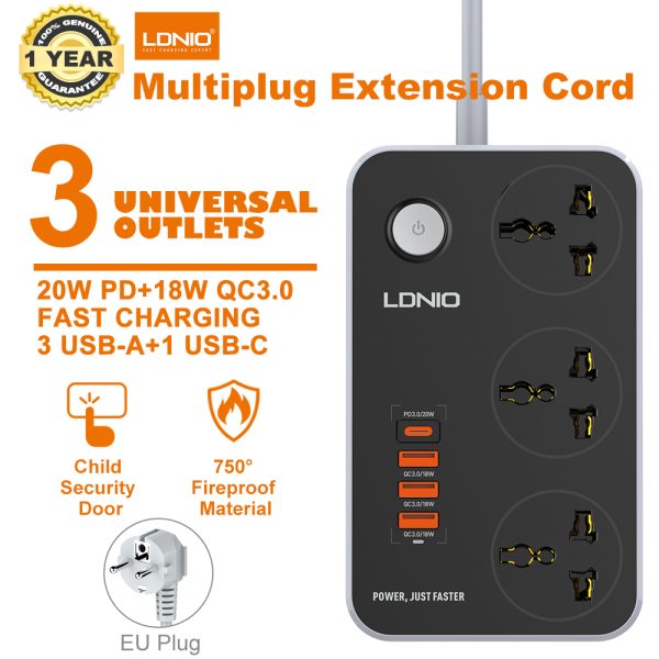 LDNIO SC 3412 Multiplug Extension Cord 3 Universal Oulets