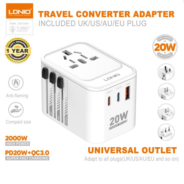 LDNIO Z9 3 USB Ports 20W GaN Travel Adapter