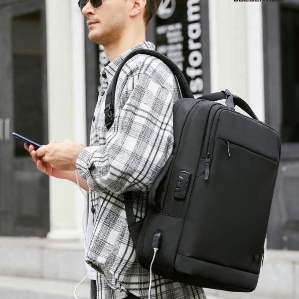 Golden Wolf Allure Expandable Backpack Black with USB 15.6″ & Anti-theft Lock