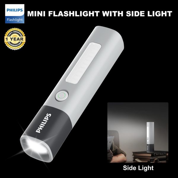 PHILIPS Zoomable LED Flashlight Torch 200LM, 1200mAh Rechargeable Torch Light, Mini Portable Handheld Flash Light for Home, Camping, Hiking, Emergency