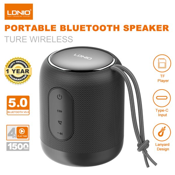 LDNIO Wireless Bluetooth Speaker, 1500mAh Rechargeable Mini Portable Speaker 4H Music Playing Time, Support SD Card/LINE IN Mode(Grey/Black)