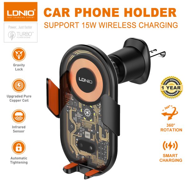 LDNIO MA30 15W Wireless Charging Type C Magnetic Car Phone Holder
