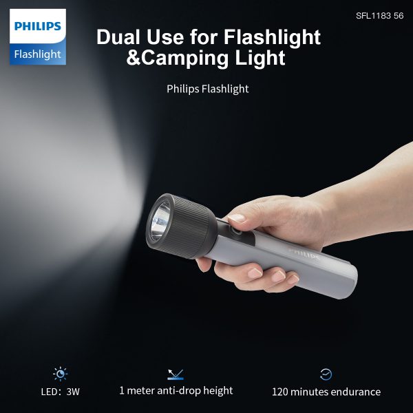 Philips ABS Multi-Functional Rechargeable Flashlight & Portable Light – 400/350Lumens, 150m Beam Range SFL1183