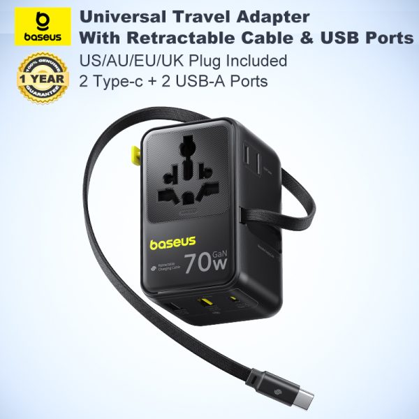 Baseus EnerCore CG11 70W GaN6 Universal Travel Adapter – 6-in-1 Global Fast Charging Adapter