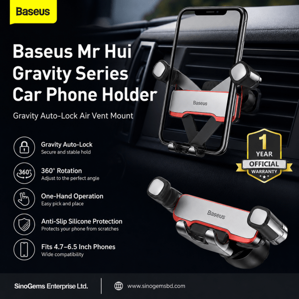 Baseus Mr Hui Gravity Series 360° Air Vent Car Phone Holder – Silver (SUYL-HU0S)