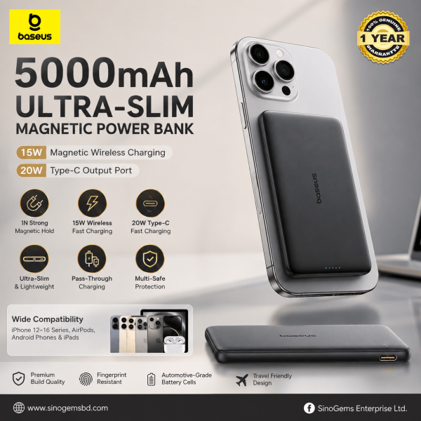 Baseus AM41 5000mAh 15W Magnetic Wireless Power Bank 20W Fast Charging