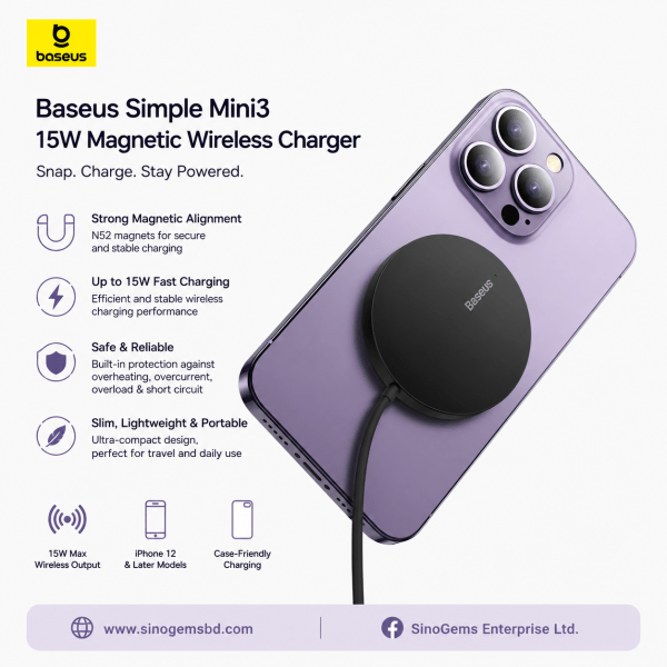 Baseus Simple Mini3 15W Magnetic Wireless Charger (MagSafe Compatible)