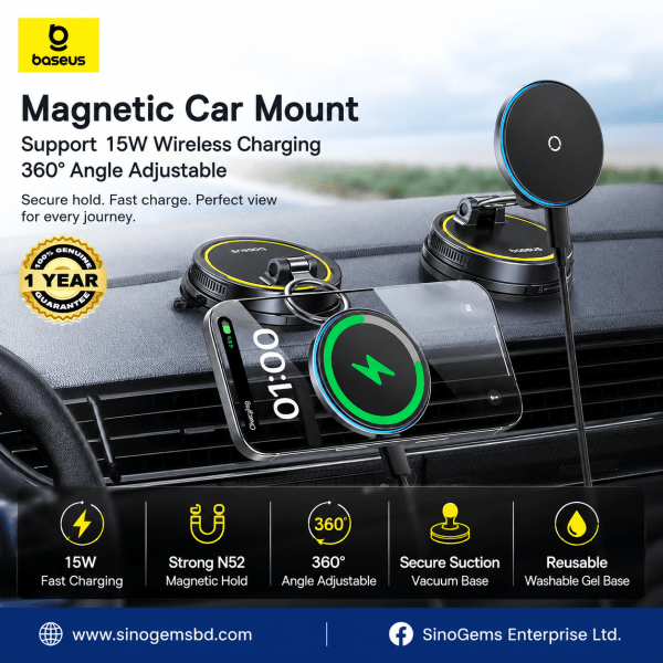 Baseus PrimeTrip VC2 Flex Pro 15W Magnetic Wireless Car Charger Mount