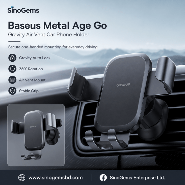 Baseus Metal Age Go Gravity Air Vent Car Phone Holder (Gravity Auto-Locking | 360° Rotation | Air Vent Mount)