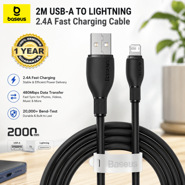 Baseus Pudding Series USB-A to Lightning Fast Charging Cable 2M – Black