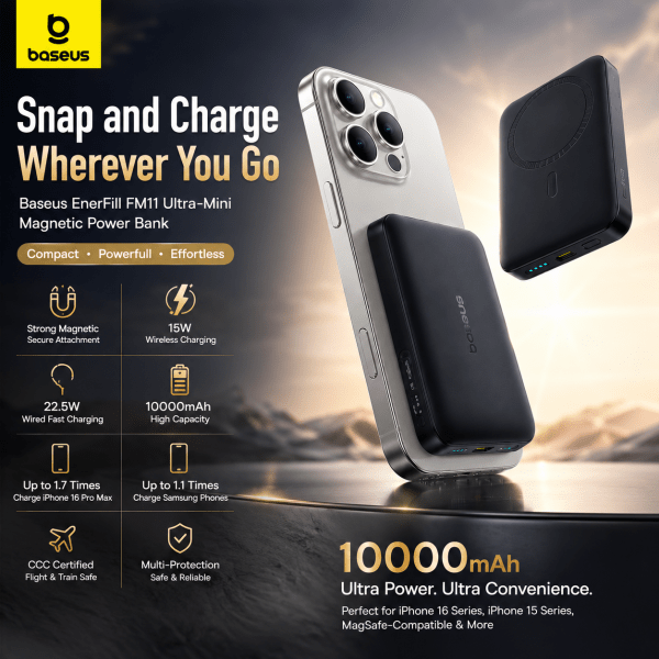 Baseus EnerFill FM11 Magnetic Power Bank 10000mAh 22.5W – Cosmic Black