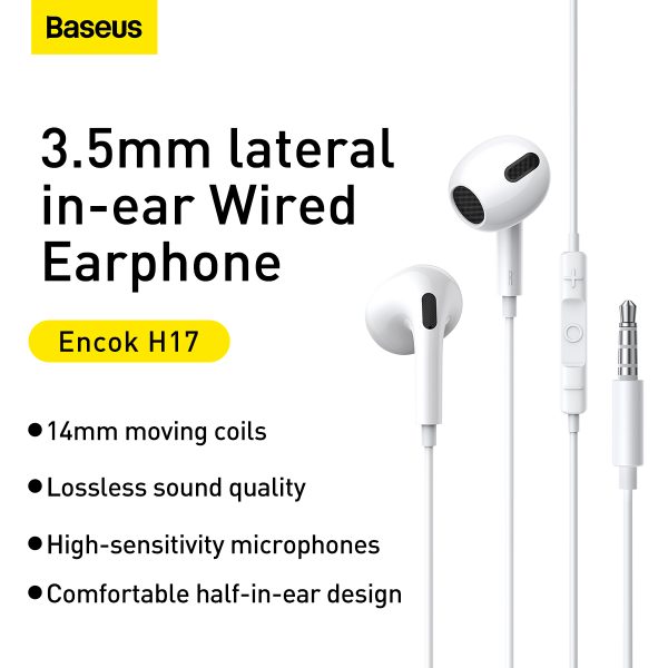 Baseus Encok H17 3.5mm Wired Earphones – 14mm Driver, Clear Mic & Volume Control