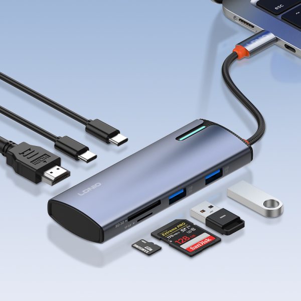 LDNIO Type-C USB Hub, 7 Ports Splitter Hub-High Speed USB 3.0 USB2.0 HDMI SD TF PD Type-C