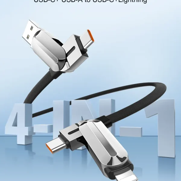 LDNIO 100W 4-in-1 Fast Charging Cable, USB-A + USB-C to USB-C + Lightning, 1.2M