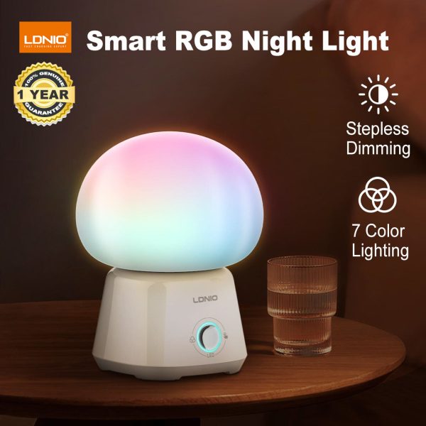 LDNIO Colorful Night Light with 3600mAh Battery, Stepless Dimming & 7-Color Ambient Lighting – IP44 Bedside Lamp