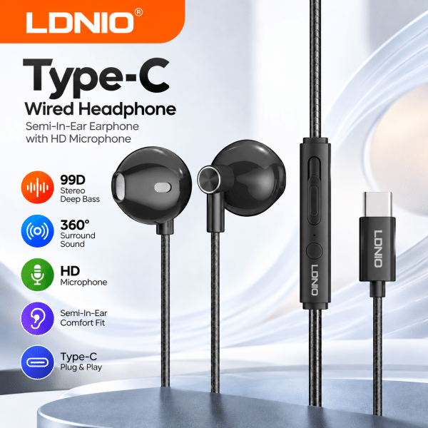 Mobilife Type-C Wired Headphone, Semi-In-Ear Earphone with HD Microphone