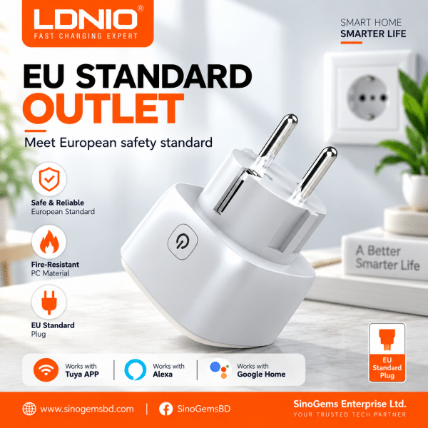 LDNIO 16A 4000W WiFi Smart Plug with EU Outlet, Remote Control & Voice Control, Work with Tuya APP(EU Plug)