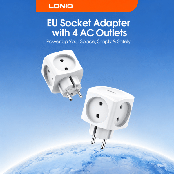 LDNIO 16A 3680W High Power Travel Adapter with 4 EU Outlets – EU Plug