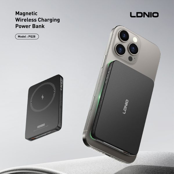 LDNIO Ultra Thin 5000mAh Magnetic Wireless Power Bank, 15W Wireless Charging, 20W USB-C PD Fast Charging