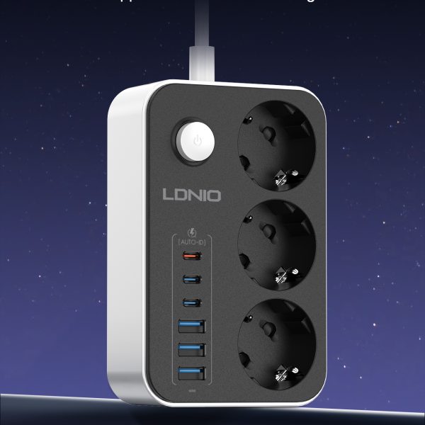 LDNIO 9-in-1 Extension Socket with 3 EU AC Outlets, 3 USB-A & 3 USB-C Fast Charging Ports, 2500W, 2M Cable – EU Plug